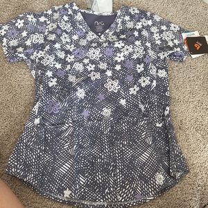 Barco flower burst purple and grey scrub top